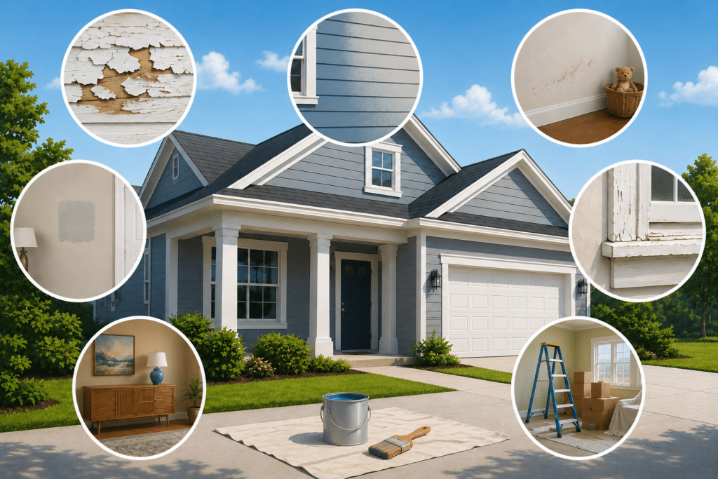 House showing signs that interior and exterior paint may need refreshing.